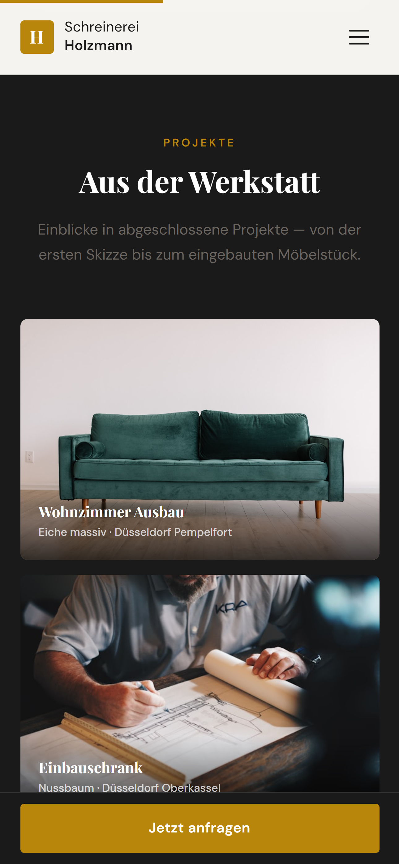 Schreinerei Holzmann Website — Detailansicht