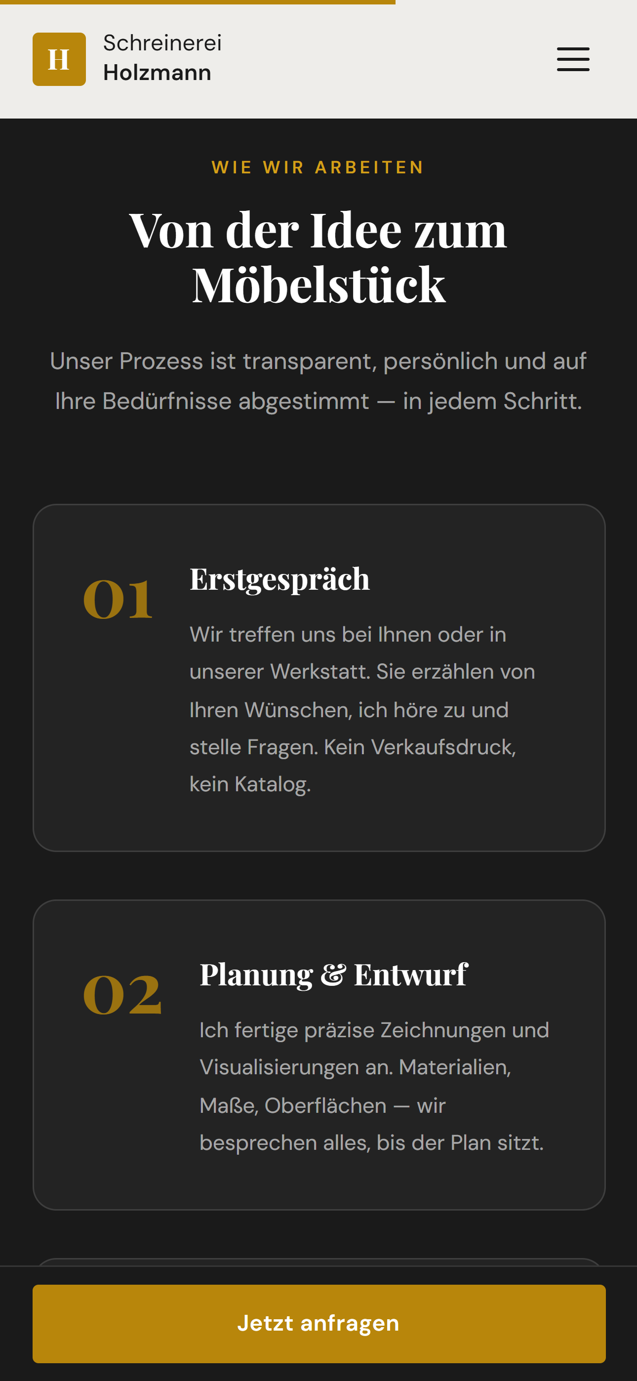 Schreinerei Holzmann Website — Detailansicht