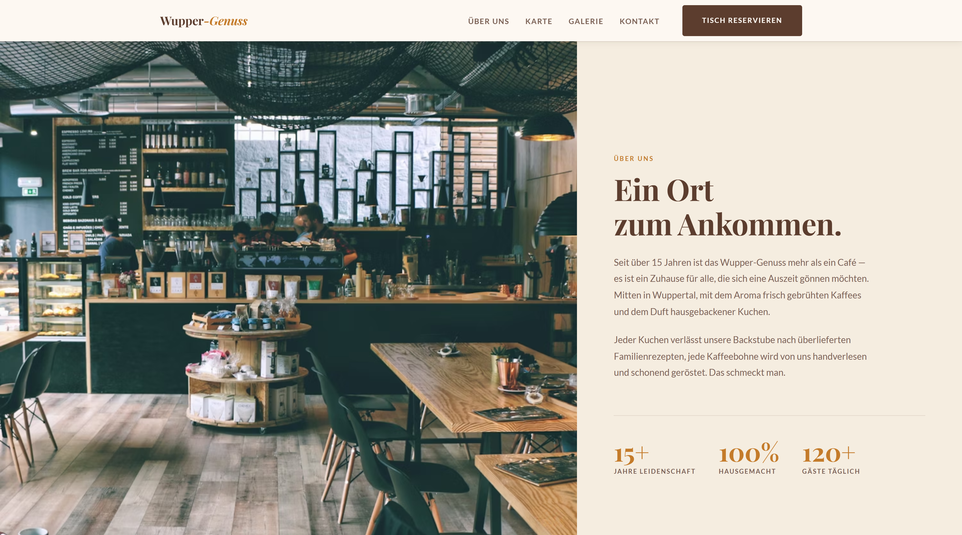 Wupper-Genuss Website — Sektionsansicht